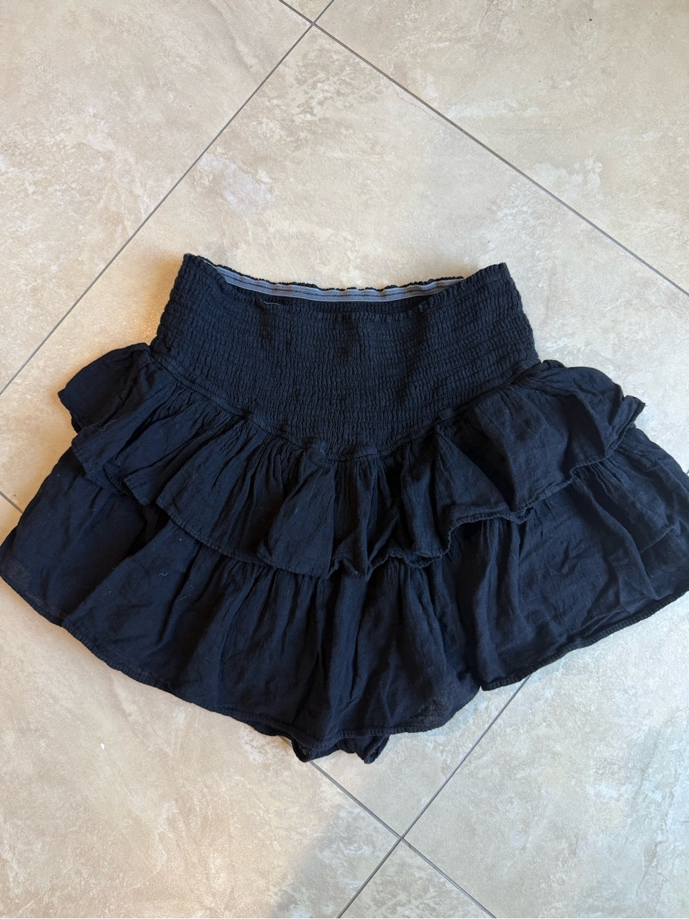 Smocked Waist Black Ruffle Mini Skort